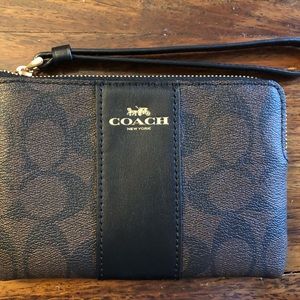 Coach Corner Zip Wristlet in Brown